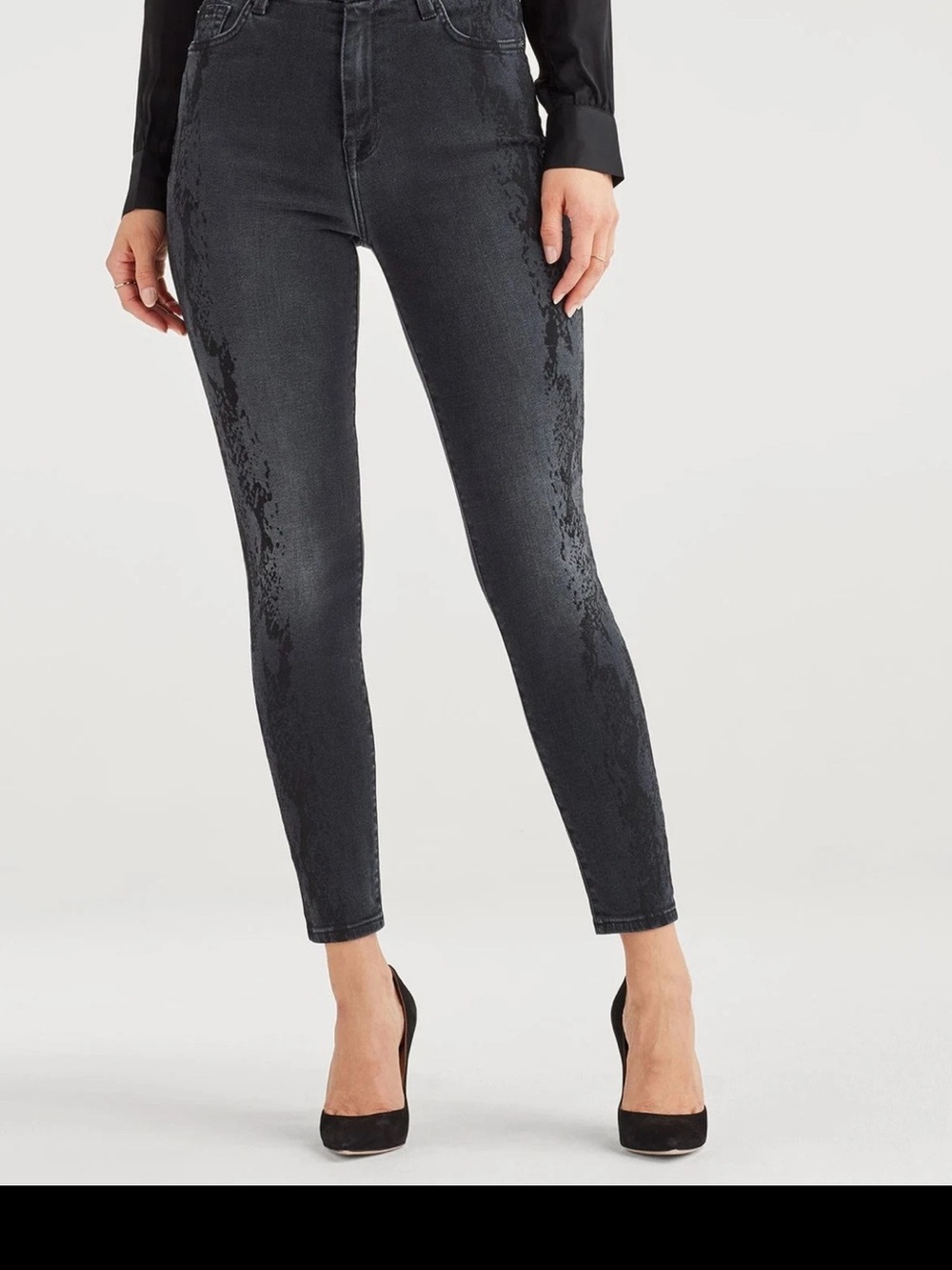 7 For All Mankind Aubrey High Waist Skinny Jeans Gray/Black Subtle Snake Print